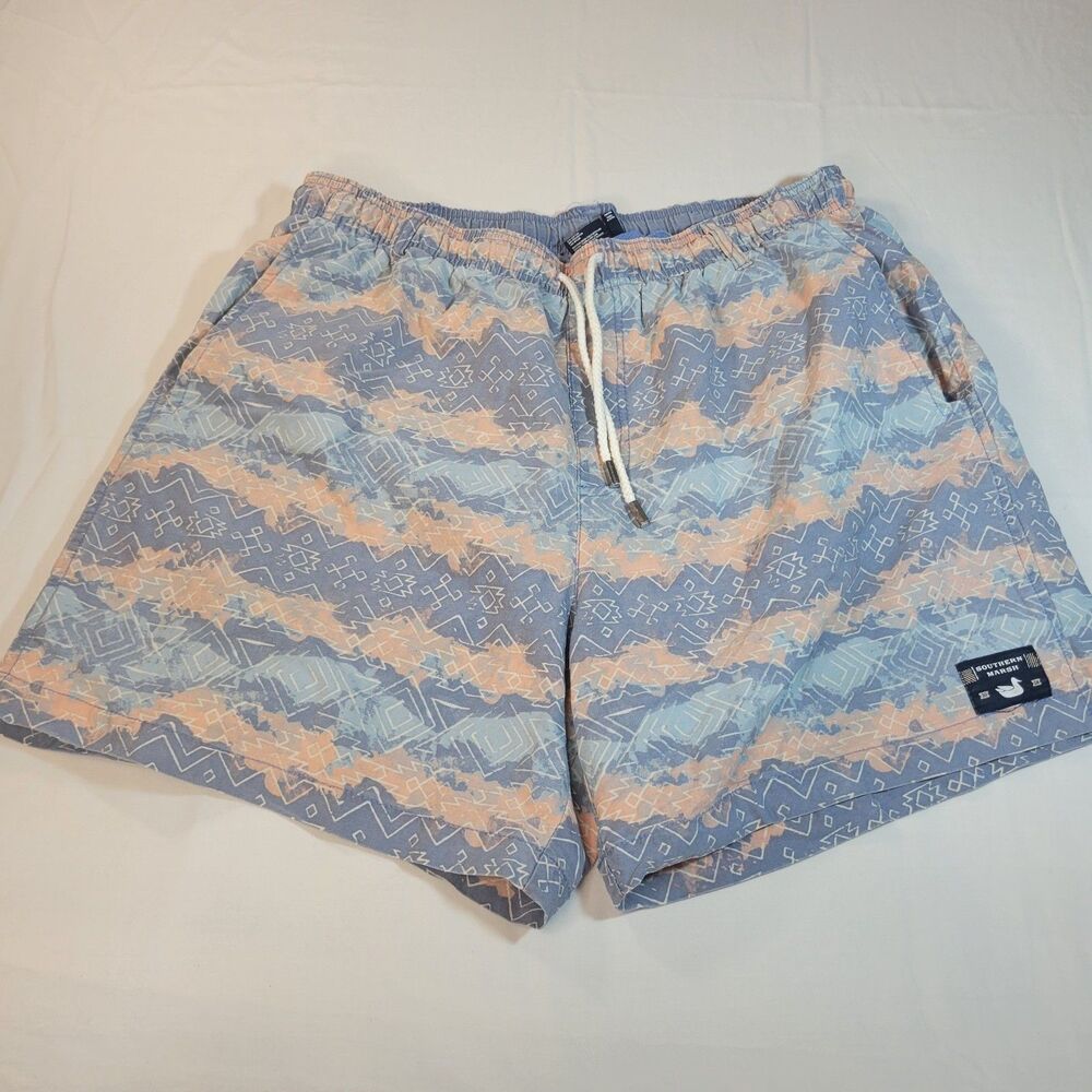 Southern Marsh L SEAWASH Shoals Men Blue Coral Poly Blend Quick Dry Swim Trunks